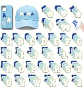 124PCS Mini Blue Chenille Letters Patches Self Adhesive with Pattern | 1 Inch Stick on Varsity Le...
