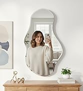 USHOWER Irregular Wall Mirror 20"x36", Frameless Wavy Mirror with Beveled &amp; Polished Edge, Wall M...
