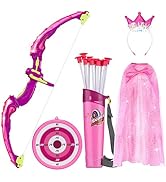 Bow and Arrow for Kids, LED Light Up Archery Set with Princess Cape and Crown, 10 Suction Cup Arr...