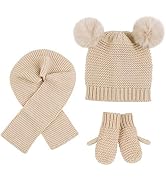 Duoyeree Baby Winter Hat Scarf Glove Beanie Set Girls Boys Pom Pom Knitted Beanie Mitten Scarves ...