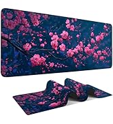 Elegant Cherry Blossom Mouse Pad –35.43" x 15.75" Extended Desk Mat with Pink Peach Blossoms on D...