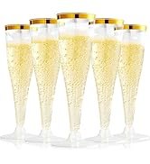 FOCUSLINE 100 Pack Plastic Champagne Flutes, 4.5 Oz Gold Rim Plastic Champagne Glasses, Disposabl...