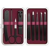 Yougai 9 Pcs Tweezers and Nail Clippers Set for Women Facial Hair with Travel Case, Professional ...
