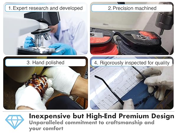 4 part image of the creation process of half rim blue light blocking glasses for men and women