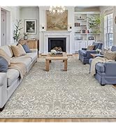 HUGEAR Area Rug 8x10 Retro Grey Machine Washable Living Room Rugs Distressed Vintage Floral Vacuu...