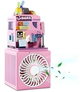 QearFun Small Desk Fan,USB Rechargeable Battery,Cute Building Blocks City Street Fan for Kids wit...