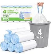Delxo 4 Gallon Strong Drawstring Small Trash Garbage Bags White 200 Counts | Tear-Free, Leakproof...