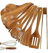 Unokit Cooking Utensils Set for Kitchen - 12 Piece Nonstick Natural Teak Wooden Spoons for Cookin...