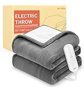 HOMLYNS LuxeHeat Heated Blanket Electric Blanket, Soft Flannel Sherpa Heated Throw, Heating Blank...