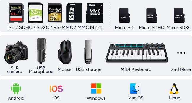 SD and TF Card Reader with USB Port for iPhone iPad Mac Lightning &amp; USB-C Dual Connector
