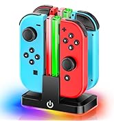 Switch Controller Charger for 4 Joycons with 9 RGB Light Modes, Joy con Charger Stand with LED In...