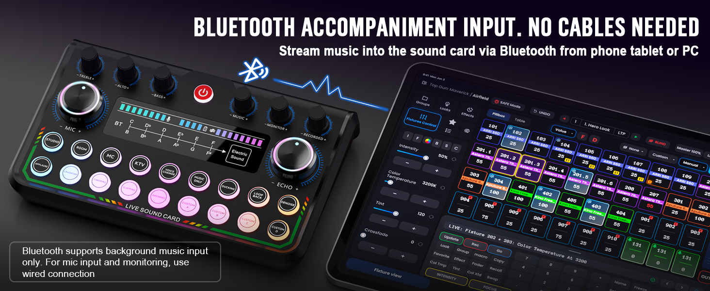 Connect your phone, tablet, or laptop via Bluetooth to play background music — input only