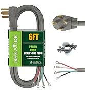 GREATIDE 4 Prong Dryer Cord, 6 ft 10/4 SRDT, 30Amp Appliance Extension Power Cord, NEMA 14-30, Grey