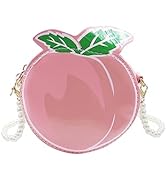 Amamcy Fruit Crossbody Purse with Pearl Strap Mini Crossbody Shoulder Bag Peach Pink Purse Gift f...