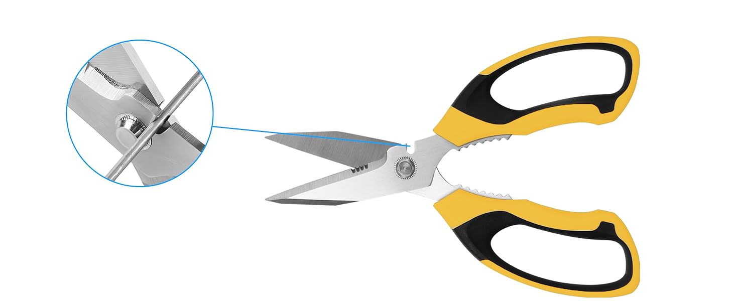 Multifunctional utility scissors all purpose heavy duty built-in wire cutting slots and more