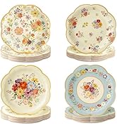 OuMuaMua 48 Pcs Floral Vintage Disposable Tea Paper Plates, 9 Inch Dinner Flower Plates for Mothe...