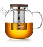 DOPUDO Glass Teapot with Graduated, Walnut Lid Glass Tea Pot