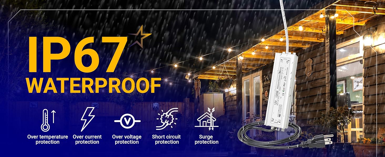 120W 12V LED Power Supply Driver 10A with US Standard 3-Prong Plug by BlueStars