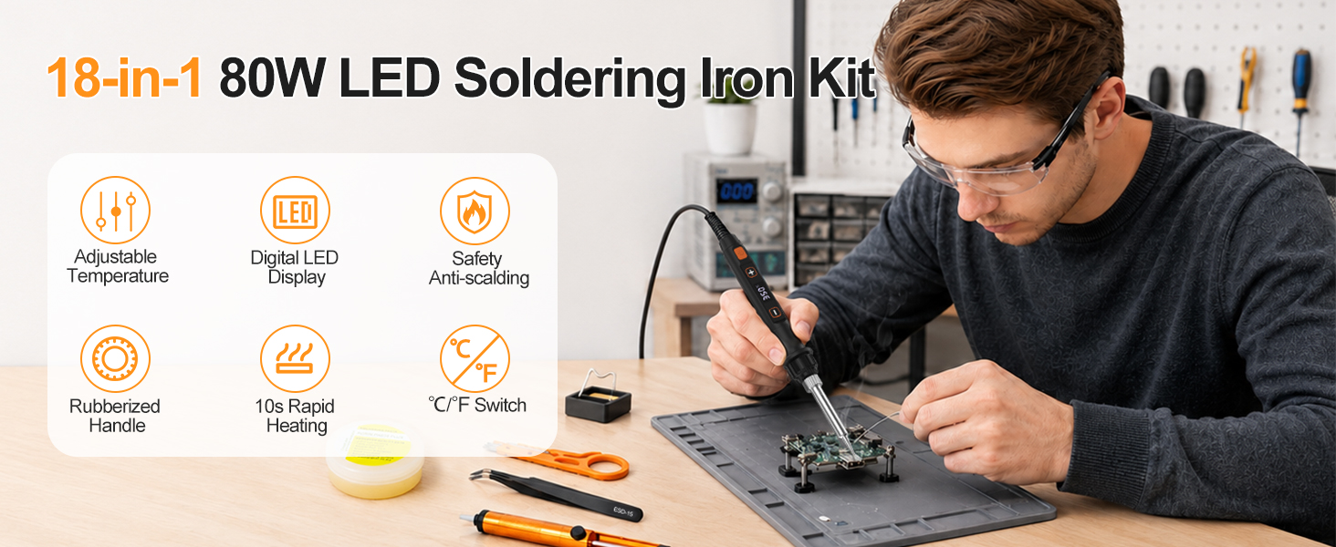 Soldering Iron Kit 80W LED Adjustable