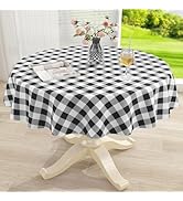 misaya Round Waterproof Vinyl Table Cloth, Buffalo Flannel Backed Tablecloth, Wipeable Plastic Ta...
