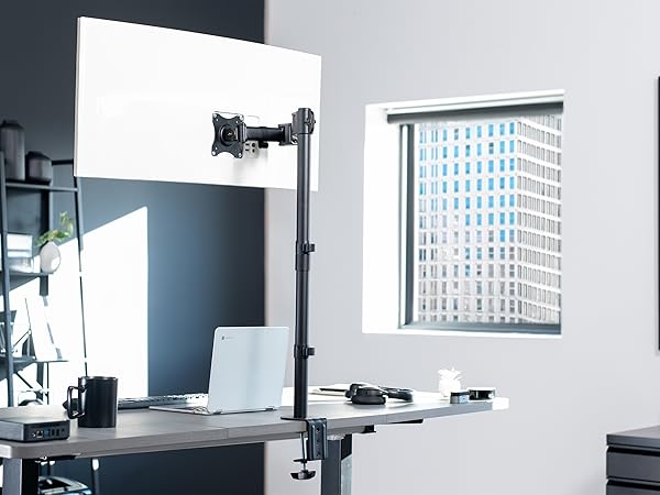Extra tall monitor mount in office setting