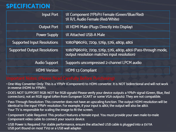 ypbpr to hdmi cable converter