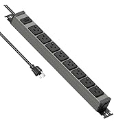 JUNNUJ Heavy Duty Power Strip Wall Mount, 20 Amp Surge Protector 1200J Metal 8 Outlet Under Desk ...