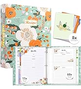 3 Ring Recipe Binder 8.5" x 11" Recipe Book Recipe Binder Kit with 60 Printed Recipe Cards 4'' x ...
