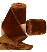 RIBBOOO 2 Rolls Brown Velvet Ribbon - 3 Inch Handmade Fringe Frayed Silk Velvet Ribbon for Wreath...