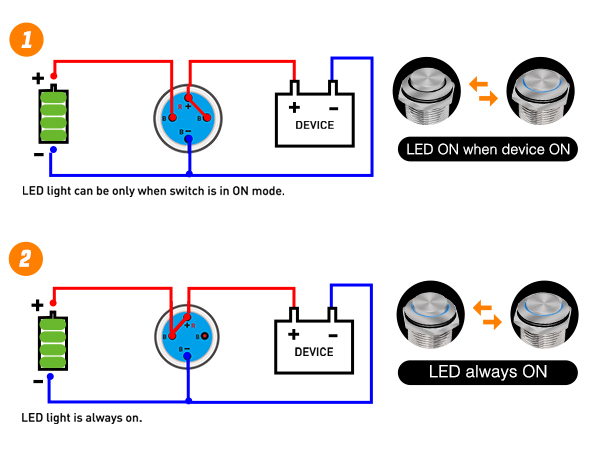 12mm Push Button Switch 5PCS with Pre Wired Harness 12V 24V Stainless Steel Self Locking