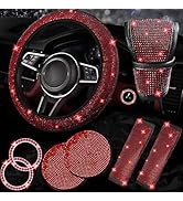 NBTEPEM 8 pcs Bling Car Accessories Set for Women, Bling Rhinestone Diamond Steering Wheel Cover,...