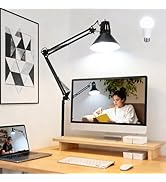 Desk Lamp With Clamp for Home Office, Eye-Caring Clip on Light with Adjustable Extra Tall Metal S...