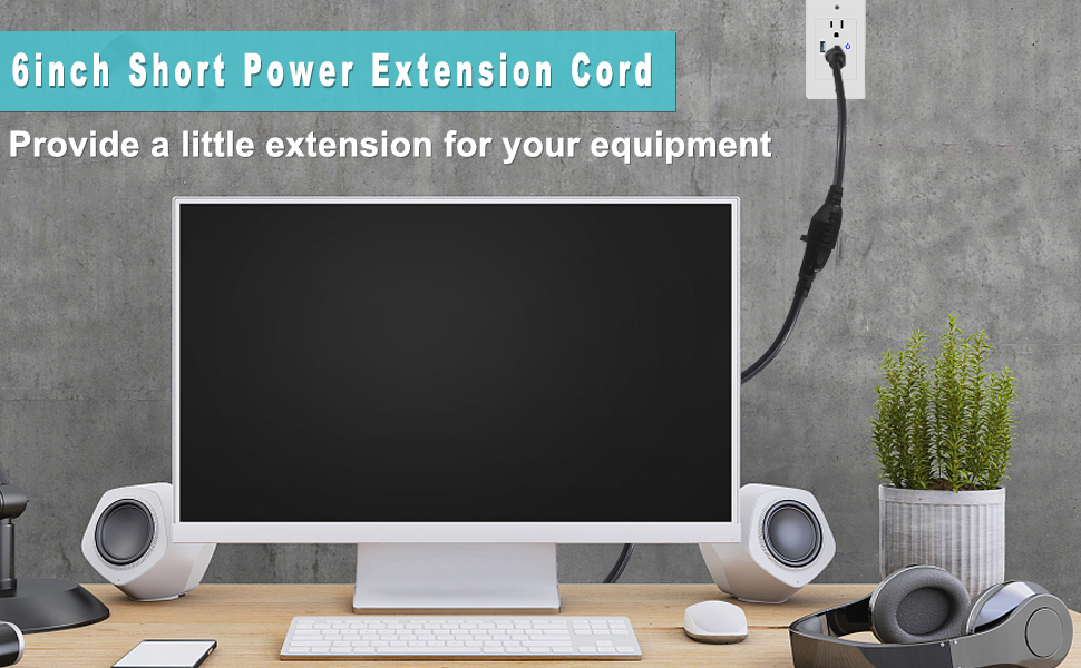 6inch 3 Prong Mini Indoor Grounded Extension Cord,16AWG Small Electrical AC Extension Cord 