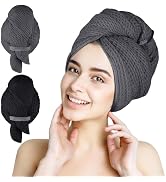HOMEXCEL 2 Pack XL Microfiber Hair Towels Waffle Weave- 40 x 26.5 inches Fast Drying Turbans for ...