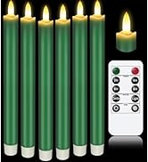 Upgraded Real Wax LED Flameless Green Taper Candles with Remote, KSWING 6 PCS Candlesticks Batter...