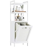 HITNET Tilt Out Laundry Hamper, Bamboo Laundry Storage Cabinet with 3-Tier Open Shelves and Remov...