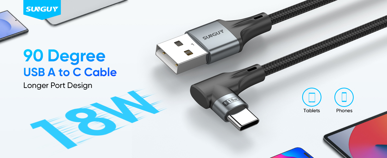 90 Degree USB A to USB C Cable