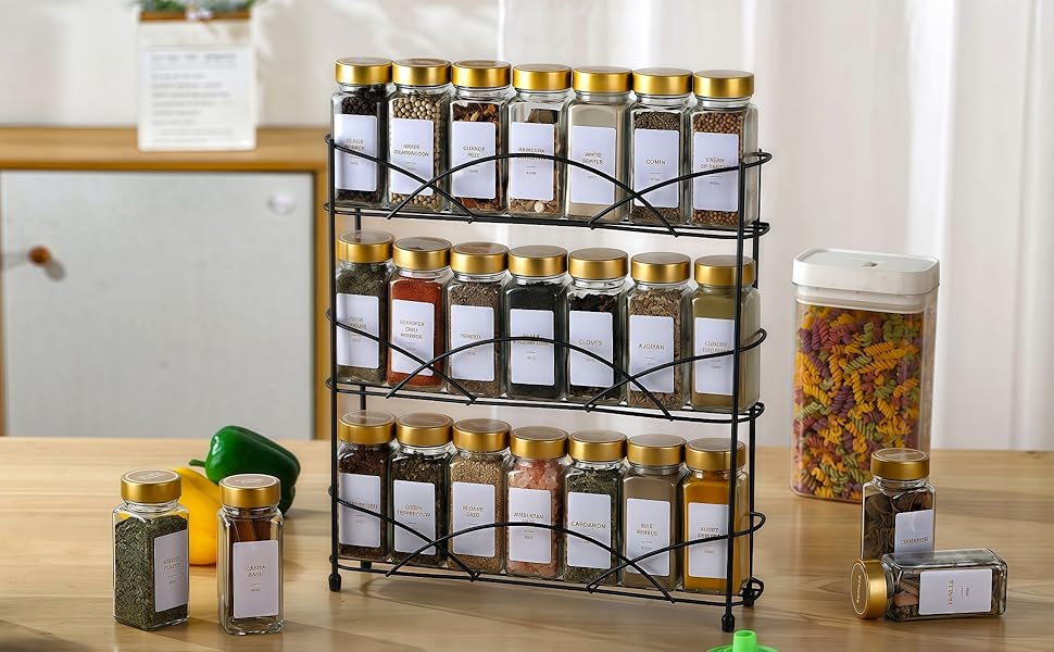 Gold spice jars with label