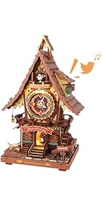 ROKR 3D Puzzles Wooden Music Box Kit with LED, Rotating Swing Ride Mechanical Model Kit DIY Wood Cra...