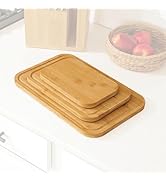 KitchenEdge Bamboo Wood Cutting Board Set of 3, Juice Groove and Non-Slip Rubber Feet, Thick Wood...