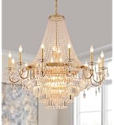 MEIXISUE Modern Crystal Chandelier Gold,Extra Large Chandeliers for High Ceilings 40" 24-Light Ro...