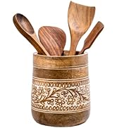 Mie Creations Farmhouse 7'' Large Utensil Holder for Kitchen Counter | Handcrafted Wooden Utensil...
