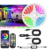 16.4FT RV Awning Lights, 12V Camper LED Light Strip with Remote and APP Control, Waterproof RV Ex...