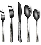 Black Hammered Silverware Set, 40-Piece Stainless Steel Heavy Duty Flatware Set for 8, Food-Grade...