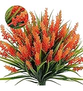 Faux Fall Flowers for Outside,Artificial Plants Outdoor, UV Resistant Faux Monkey Grass Greenery ...