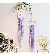 Moon Star Dream Catcher Decor,2pcs Boho Home Moon Star Dreamcatcher,Macrame Wall Hanging Boho Hom...