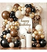 Brown Black Balloon Arch Kit, Sand White Gold Black Tan Balloons Dark Brown Beige Gold with Confe...