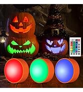 Halloween LED Flameless Pumpkin Lanterns, Battery Operated Jack-O-Lantern Lights with Remote Cont...