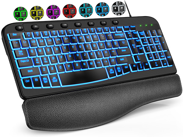 Wave Keyboard with Soft Leather Wrist Rest