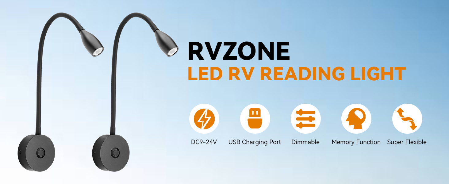 12V LED Reading Light RV Bedside Dimmable Reading Light